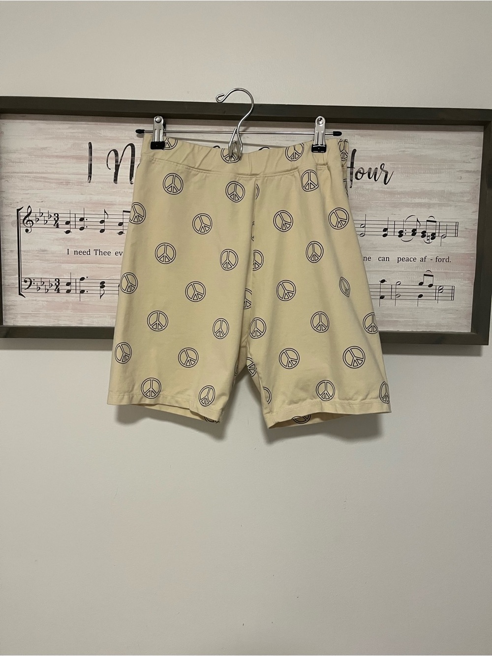 Brunette The Label Beige Peace Sign Athletic Shorts